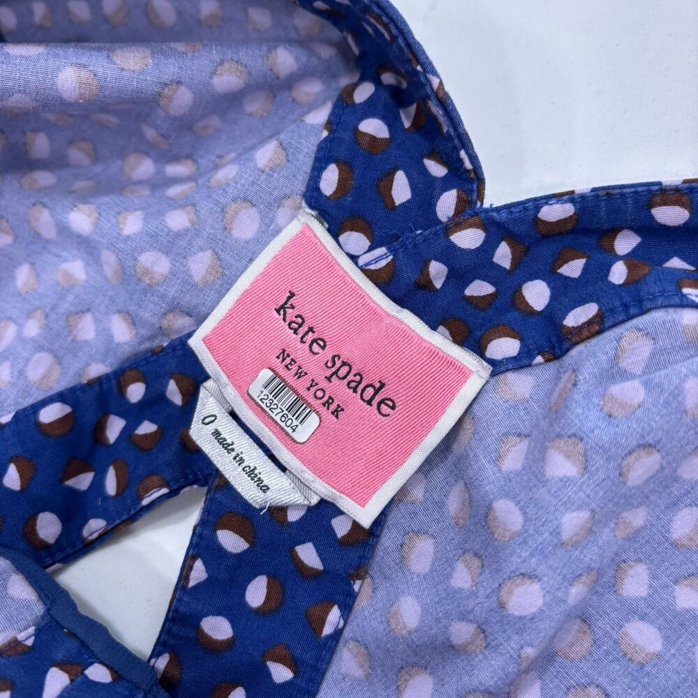 Kate Spade Dress Size 0 Mini V Neck Geo Dot Poplin Fit And Flare Blue - Picture 7 of 9